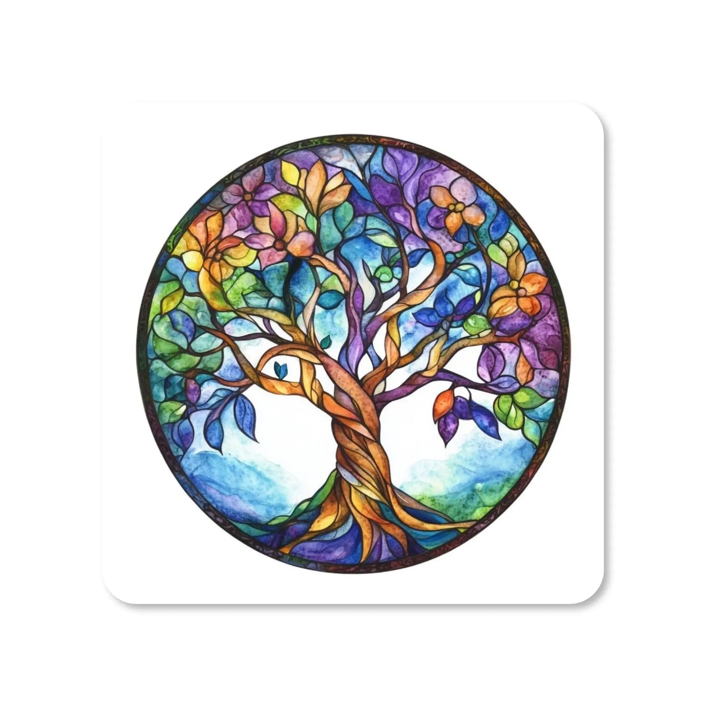 Lot de 4 dessous de verre - Arbres de vie multicolore série 1 - Place des Images