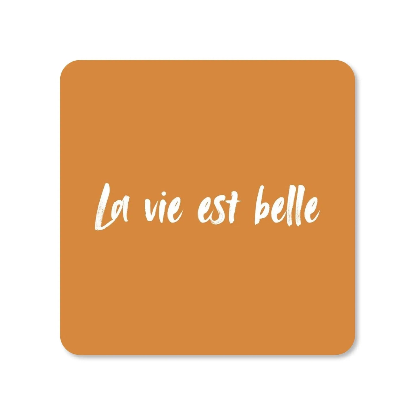 Lot de 4 dessous de verre - La vie est belle sur fond ocre - Place des Images