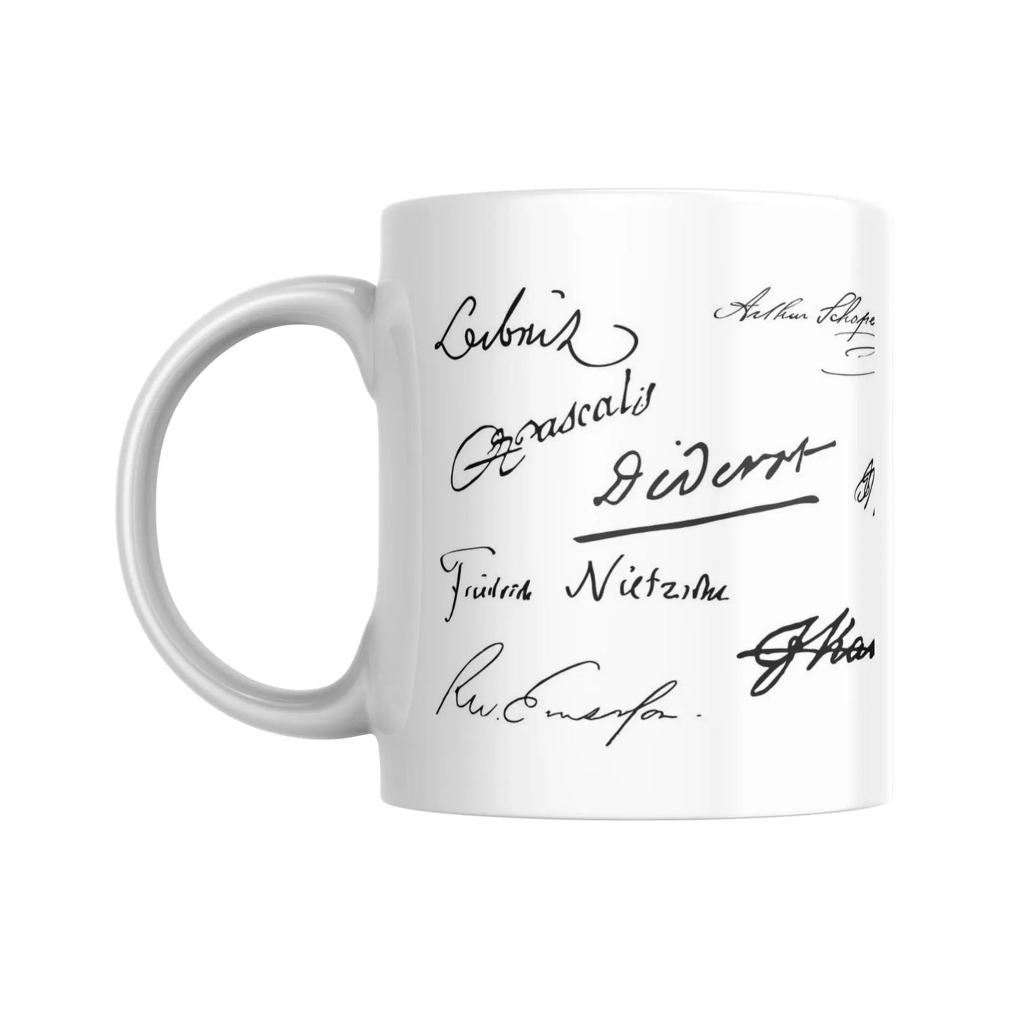 Mug méli-mélo de signatures de philosophes (partie gauche) - Place des Images