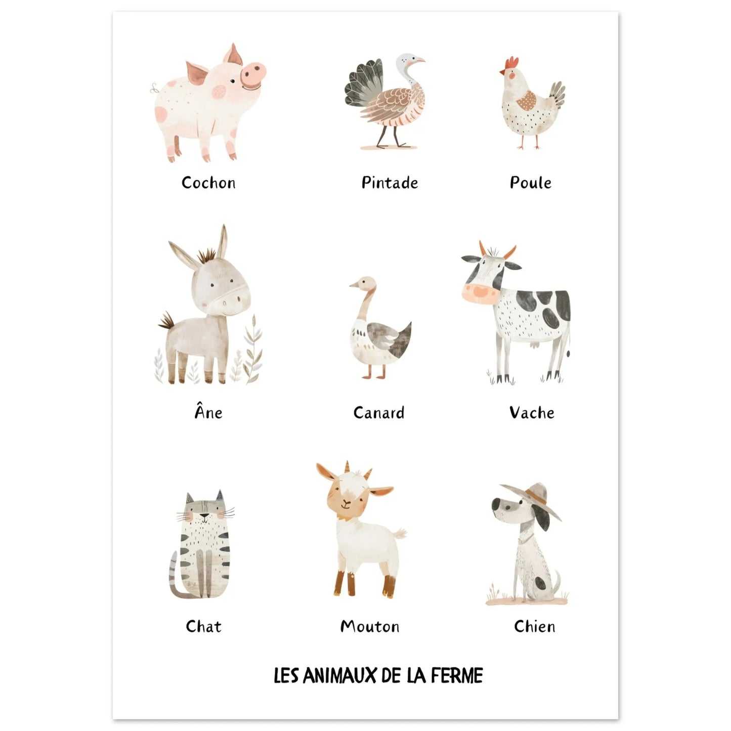 Affiche pour enfant : les animaux de la ferme