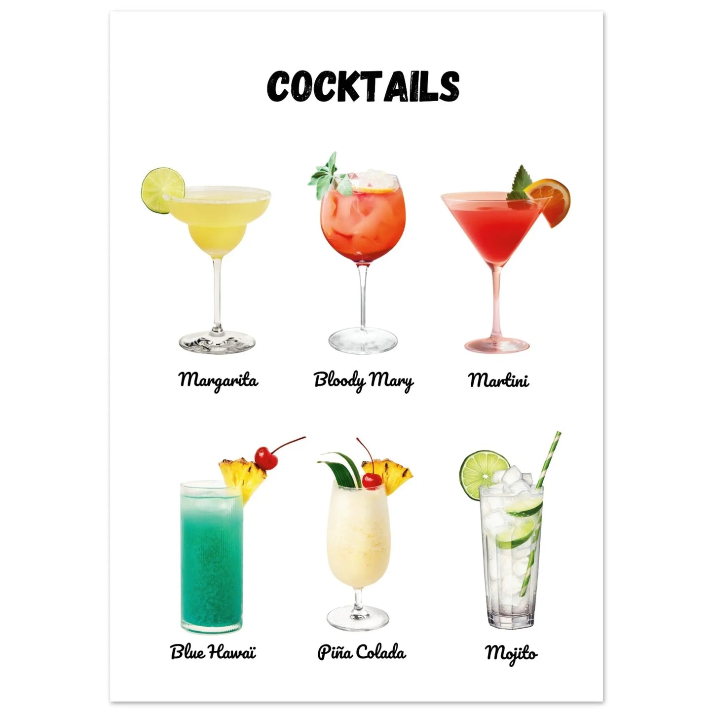 Affiche pour la cuisine : 6 cocktails