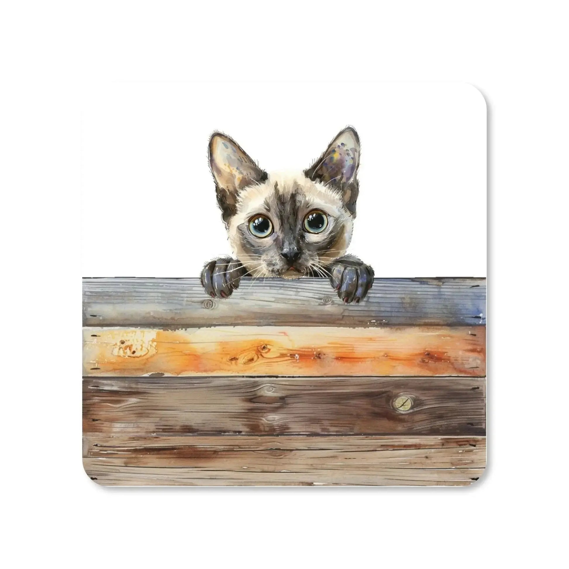 Dessous de verre - Chat siamois regardant au-dessus d'une palissade - Place des Images