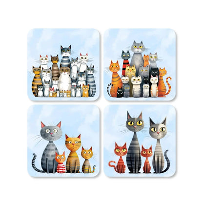 Lot de 4 dessous de verre - La tribu des chats  - Place des Images