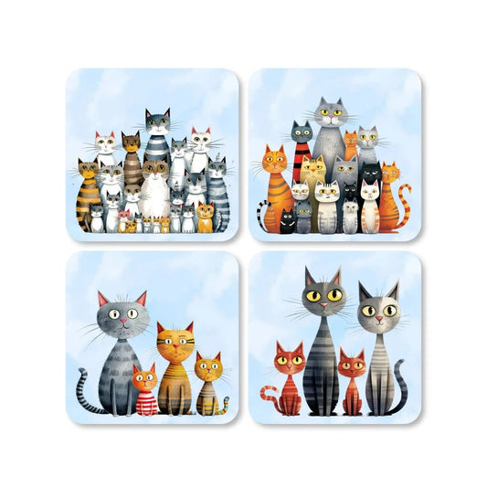 Lot de 4 dessous de verre - La tribu des chats  - Place des Images