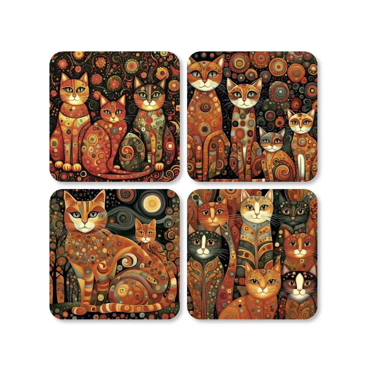 Lot de 4 dessous de verre - Chats style Gustav Klimt  - Place des Images