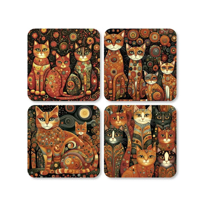 Lot de 4 dessous de verre - Chats style Gustav Klimt  - Place des Images