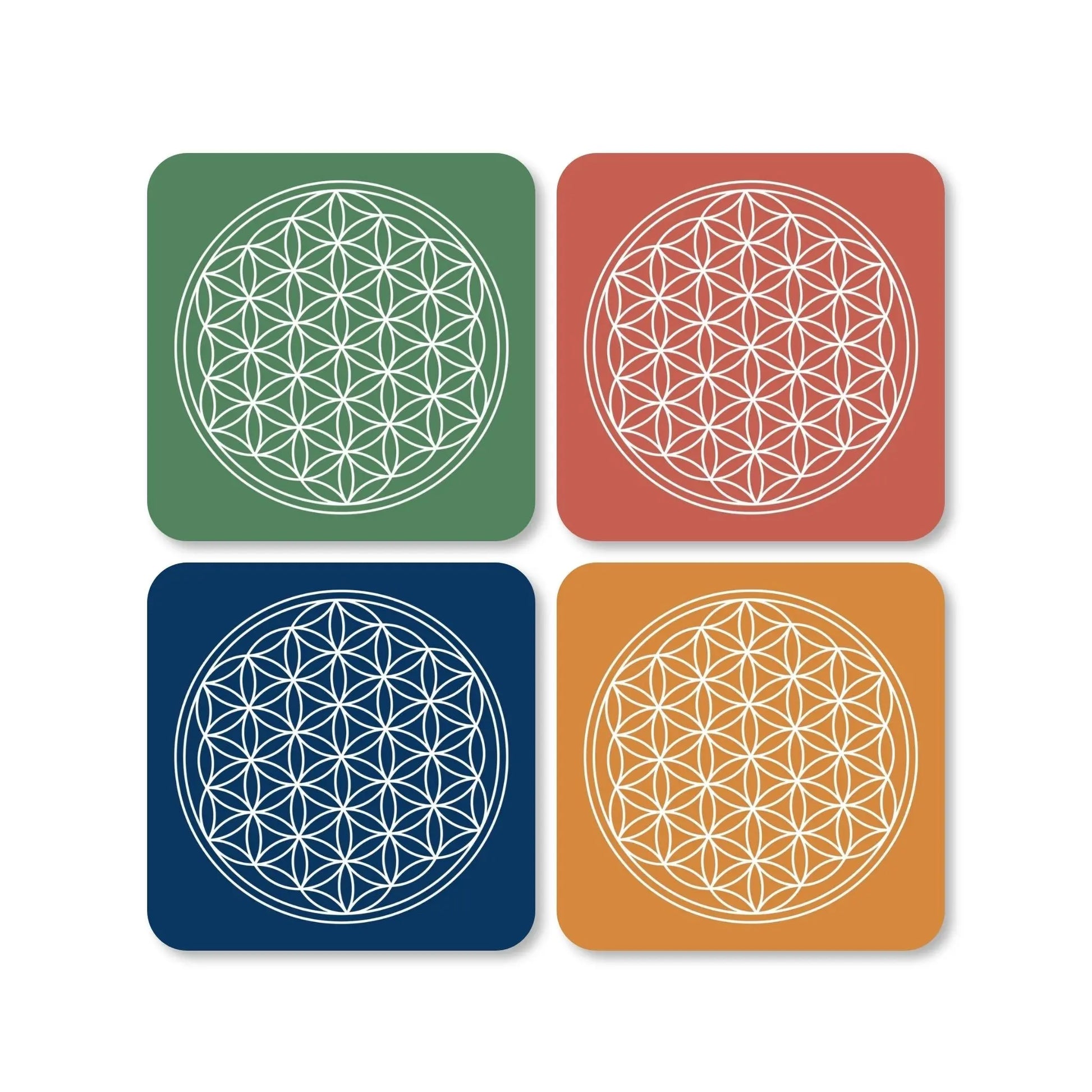 Lot de 4 dessous de verre - Fleurs de vie sur fonds colorés  - Place des Images