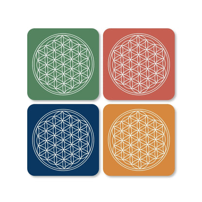 Lot de 4 dessous de verre - Fleurs de vie sur fonds colorés  - Place des Images