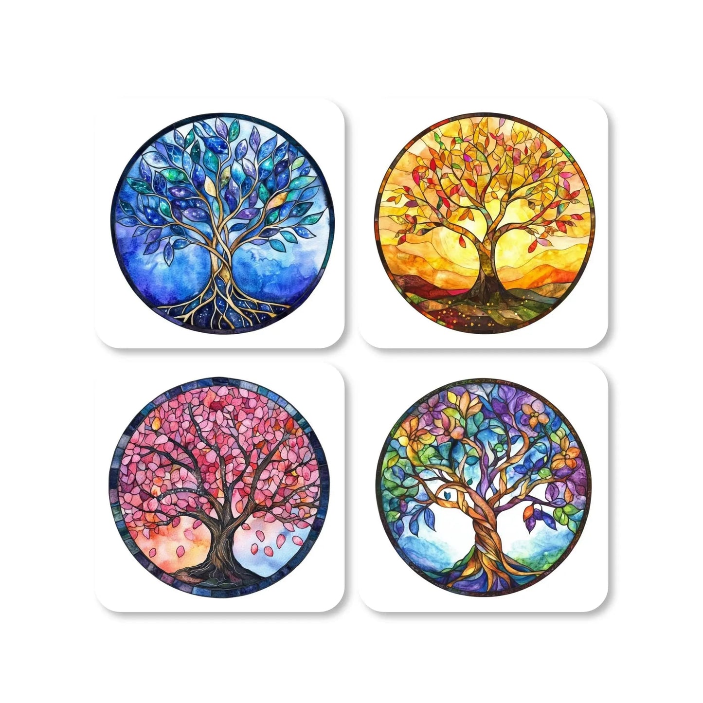 Lot de 4 dessous de verre - Arbres de vie série 1 - Place des Images