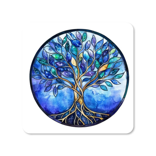 Lot de 4 dessous de verre - Arbres de vie bleu série 1 - Place des Images