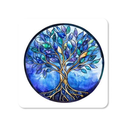 Lot de 4 dessous de verre - Arbres de vie bleu série 1 - Place des Images
