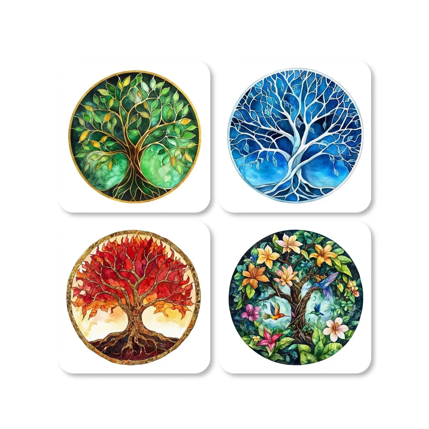 Lot de 4 dessous de verre - Arbres de vie série 2 Harmonie - Place des Images