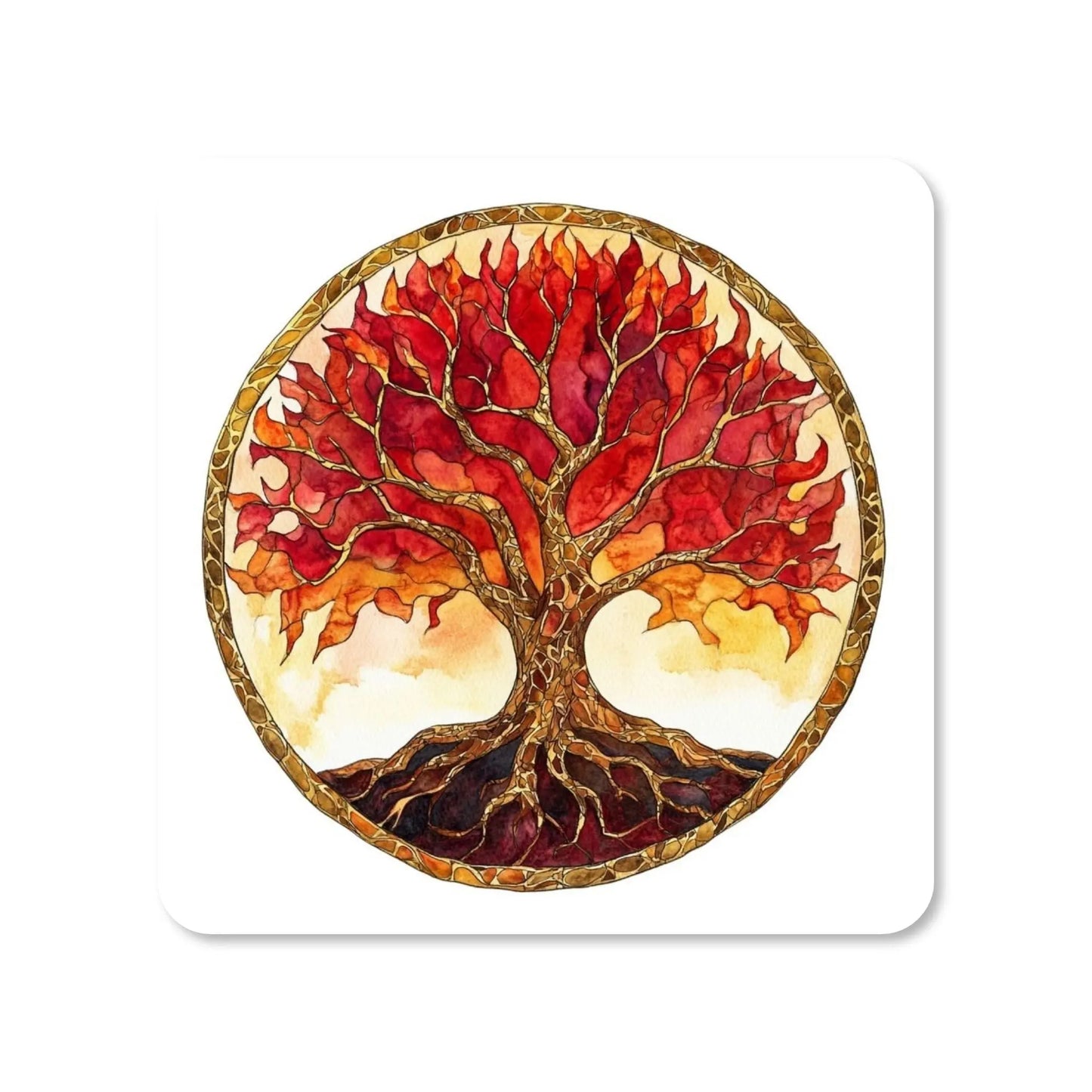 Lot de 4 dessous de verre - Arbres de vie série 2 L'arbre de feu - Place des Images
