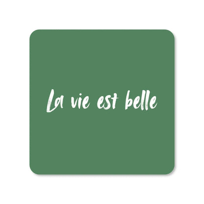Lot de 4 dessous de verre - La vie est belle sur fond vert - Place des Images