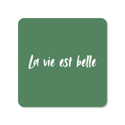 Lot de 4 dessous de verre - La vie est belle sur fond vert - Place des Images