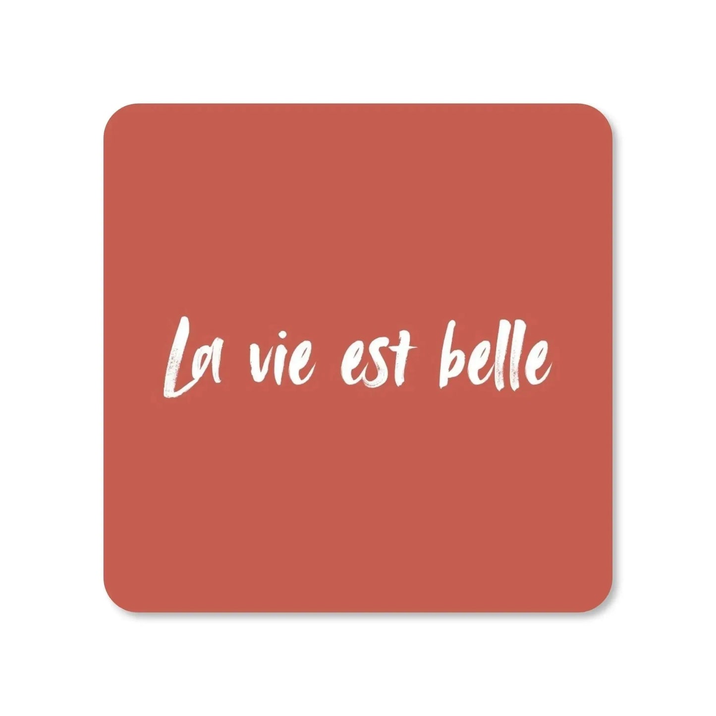Lot de 4 dessous de verre - La vie est belle sur fond terracotta - Place des Images