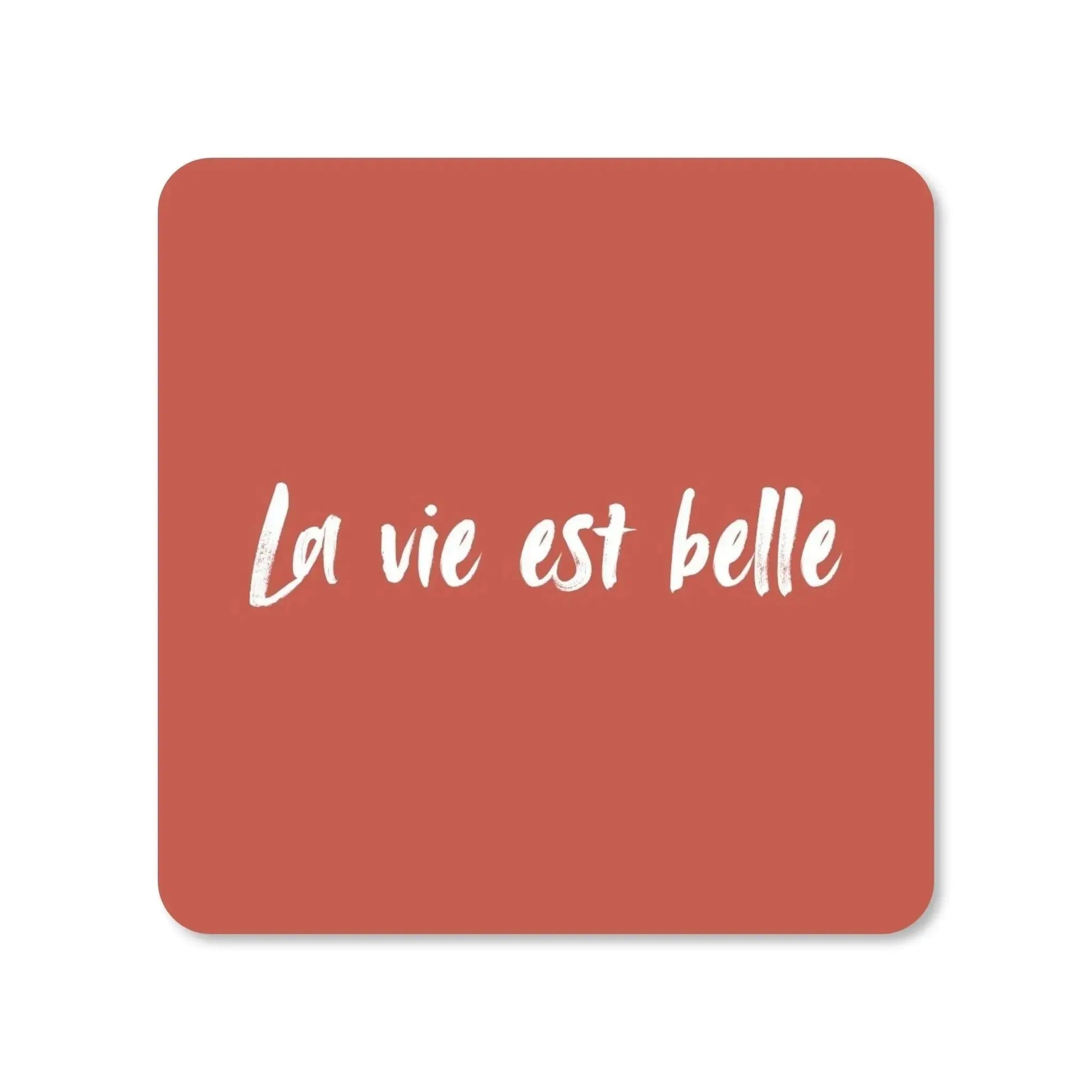 Lot de 4 dessous de verre - La vie est belle sur fond terracotta - Place des Images