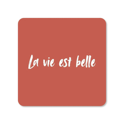 Lot de 4 dessous de verre - La vie est belle sur fond terracotta - Place des Images
