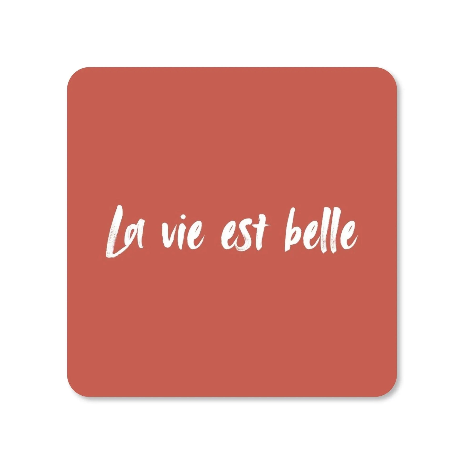 Lot de 4 dessous de verre - La vie est belle sur fond terracotta - Place des Images