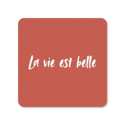 Lot de 4 dessous de verre - La vie est belle sur fond terracotta - Place des Images