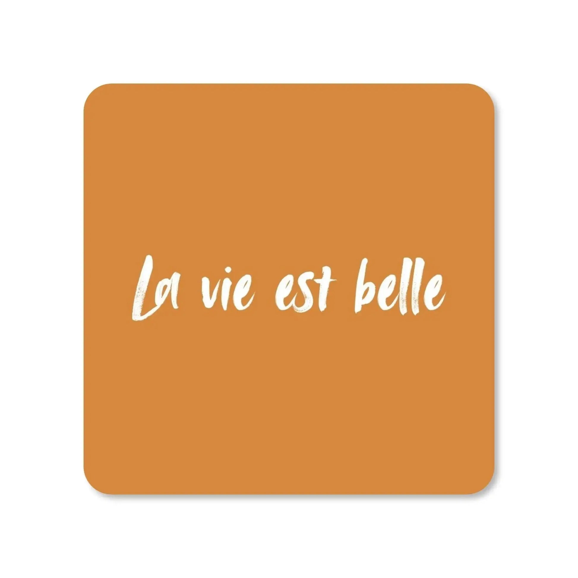 Lot de 4 dessous de verre - La vie est belle sur fond ocre - Place des Images