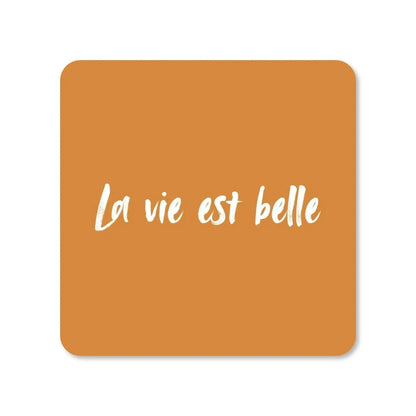 Lot de 4 dessous de verre - La vie est belle sur fond ocre - Place des Images