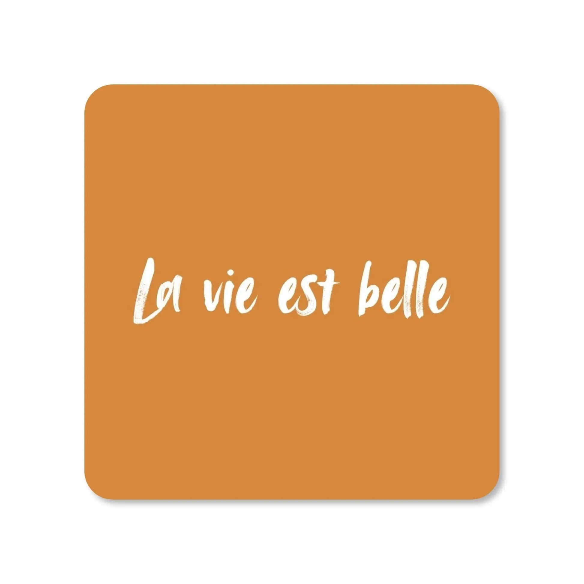 Lot de 4 dessous de verre - La vie est belle sur fond ocre - Place des Images