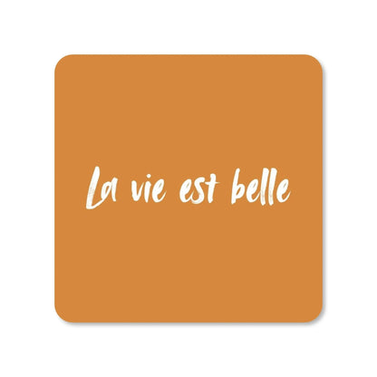 Lot de 4 dessous de verre - La vie est belle sur fond ocre - Place des Images