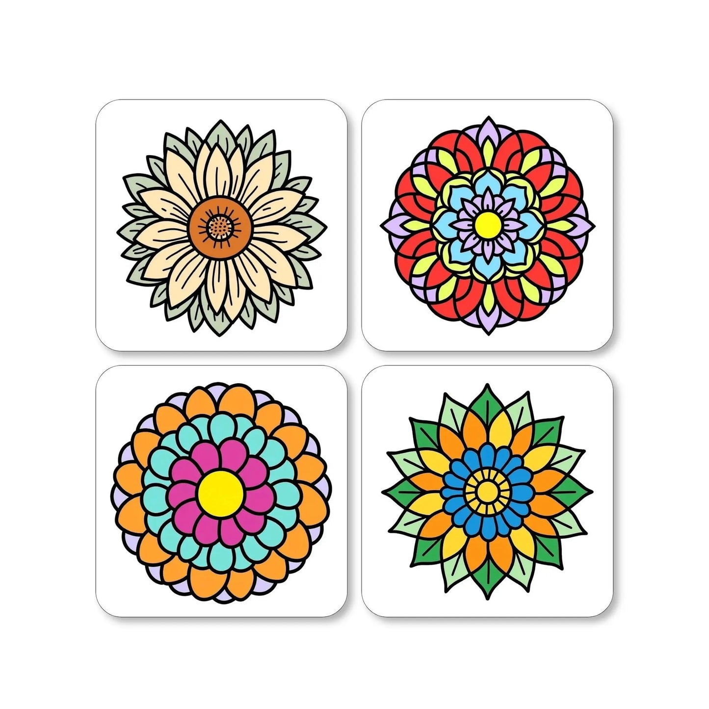 Lot de 4 dessous de verre - Mandalas série 1 Harmonie florale - Place des Images