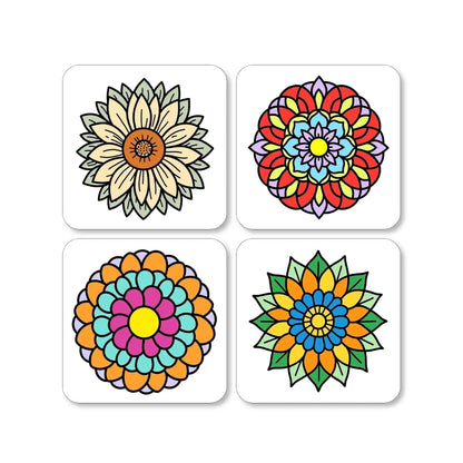 Lot de 4 dessous de verre - Mandalas série 1 Harmonie florale - Place des Images