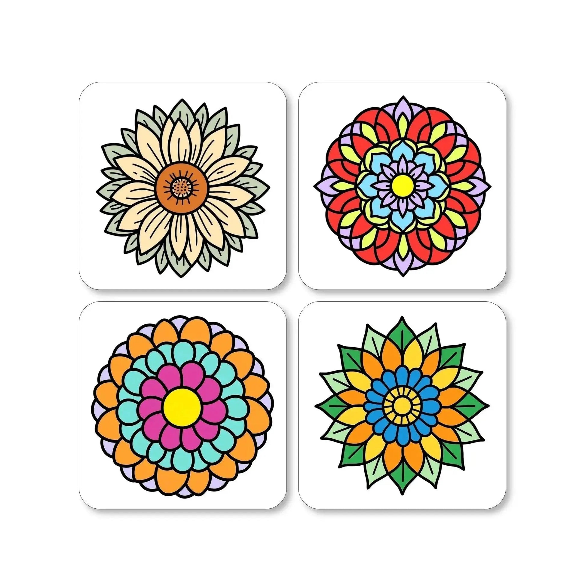 Lot de 4 dessous de verre - Mandalas série 1 Harmonie florale - Place des Images