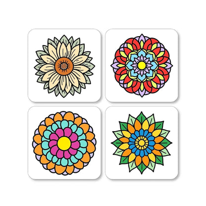 Lot de 4 dessous de verre - Mandalas série 1 Harmonie florale - Place des Images