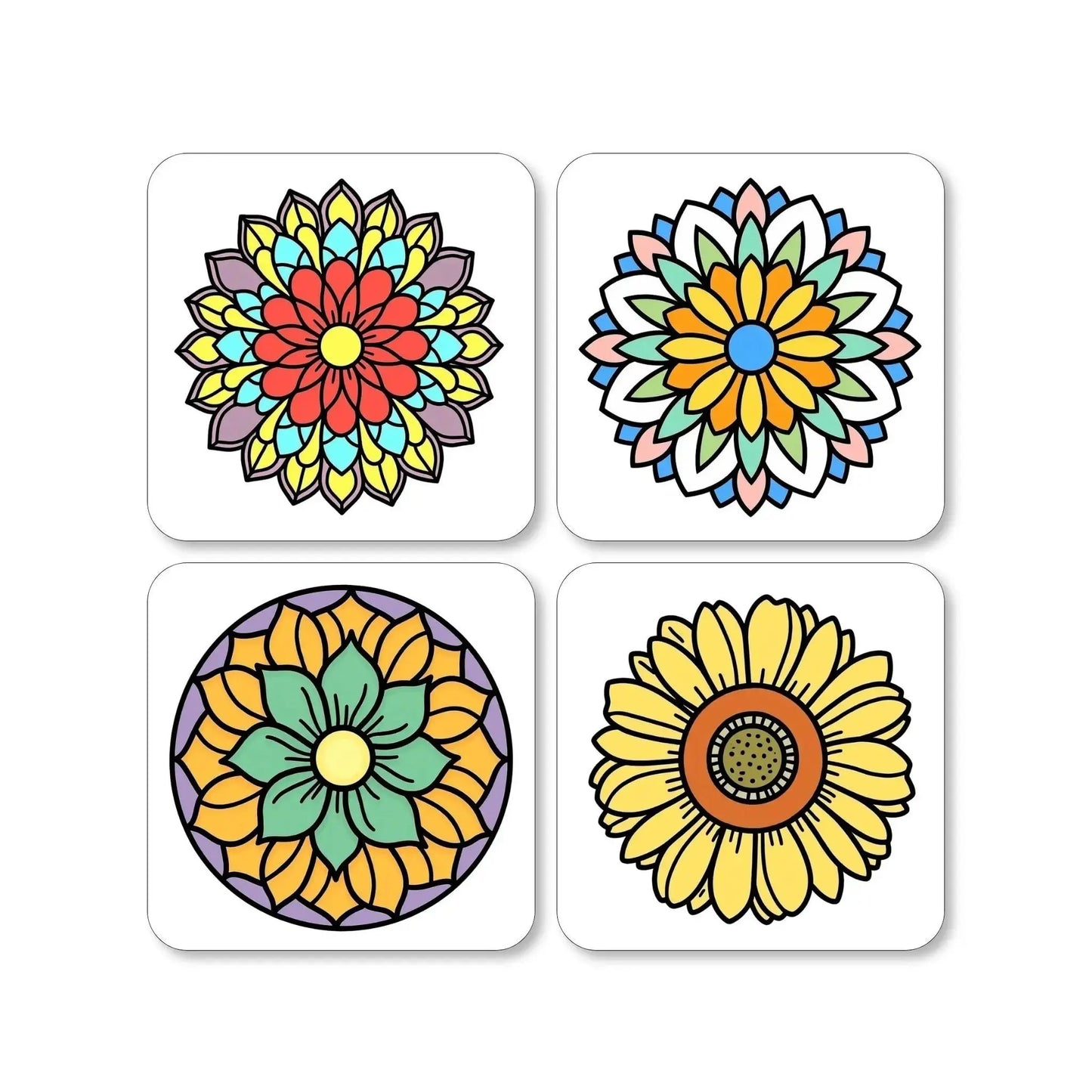 Lot de 4 dessous de verre - Mandalas Harmonie florale série 2 - Place des Images