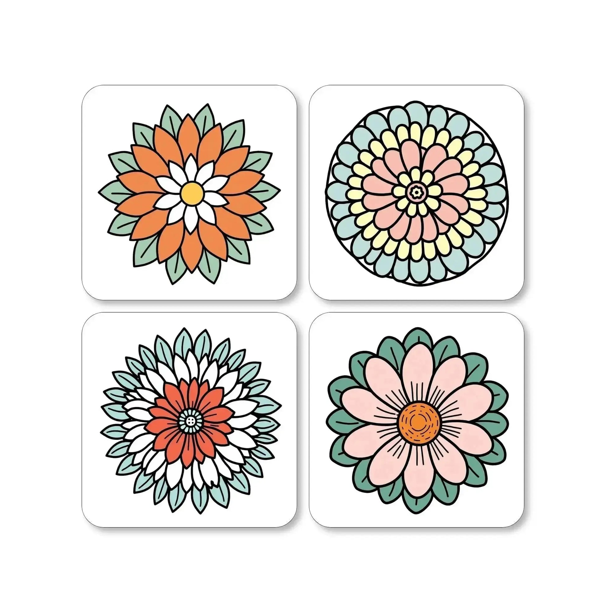 Lot de 4 dessous de verre - Mandalas Harmonie florale série 3 - Place des Images