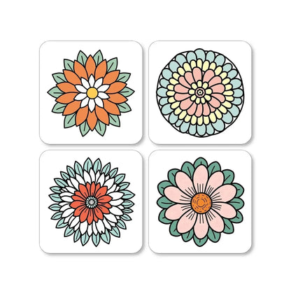 Lot de 4 dessous de verre - Mandalas Harmonie florale série 3 - Place des Images
