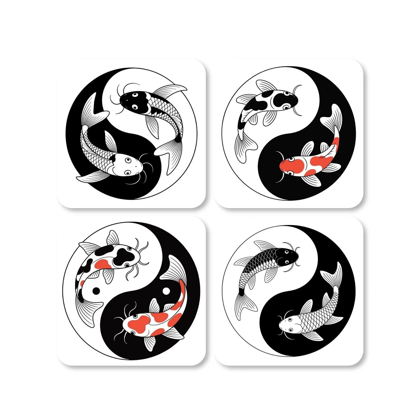 Lot de 4 dessous de verre - Yin-Yang avec carpes Koï du Japon - Place des Images