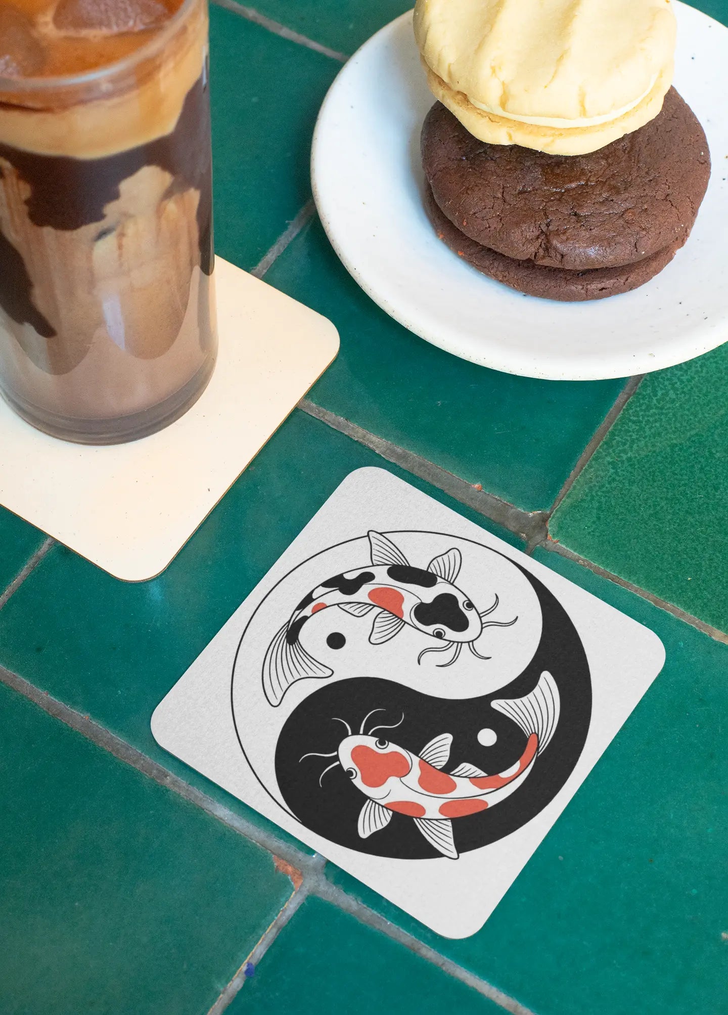 Lot de 4 dessous de verre - Yin-Yang avec carpes Koï du Japon (image 6) - Place des Images