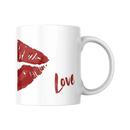 Mug blanc céramique 325ml orné d'une illustration de lèvres rouges façon pop art. Vue droite