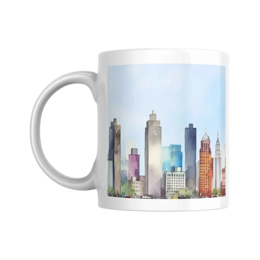 Mug en céramique avec illustration aquarelle de gratte-ciel de ville américaine - Vue 1 - Place des Images