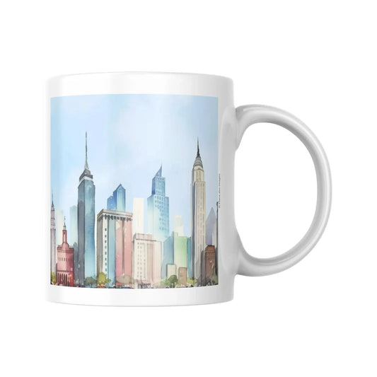 Mug en céramique avec illustration aquarelle de gratte-ciel de ville américaine - Vue 2 - Place des Images