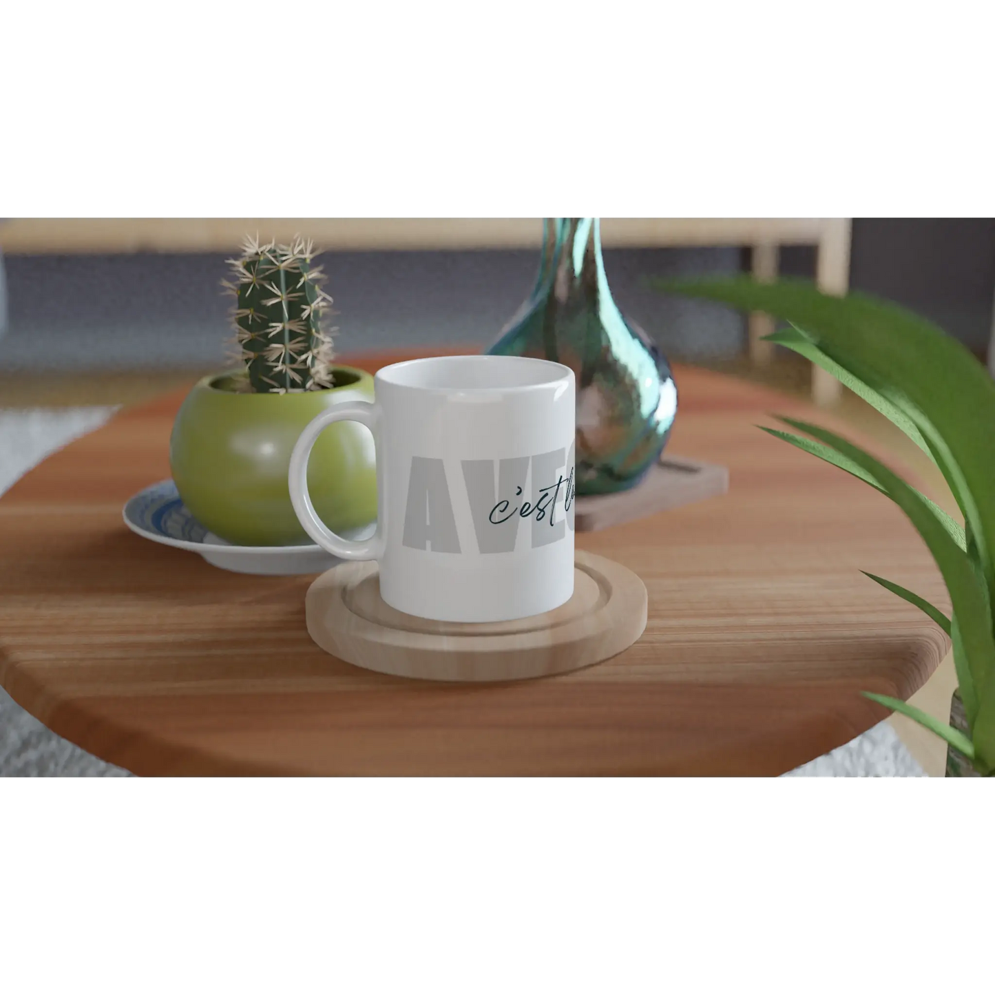 Mug cadeau - Avec toi, c'est le bonheur - Mise en situation pour voir la face gauche du mug