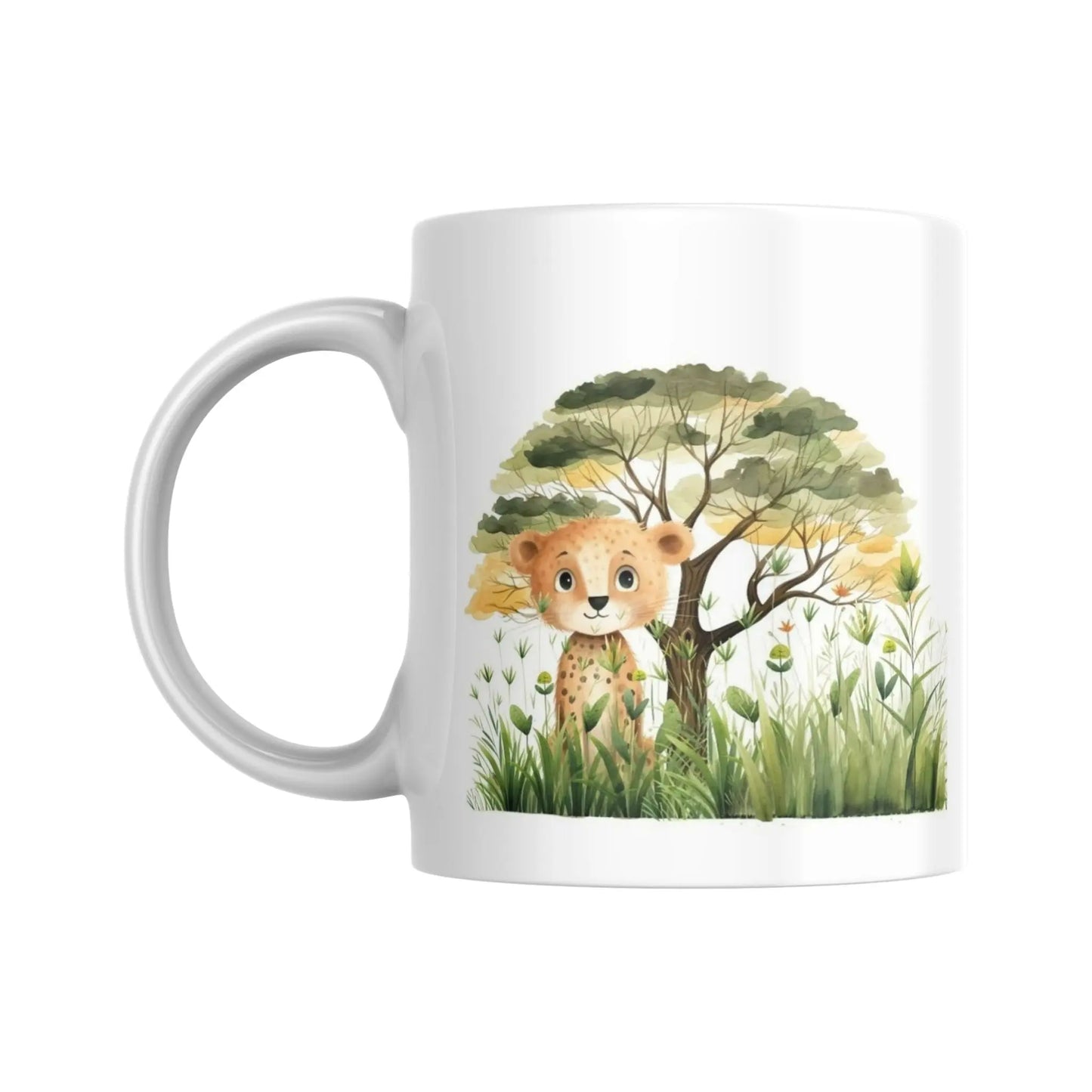 Mug pour enfant avec une illustration d'un léopard dans la savane