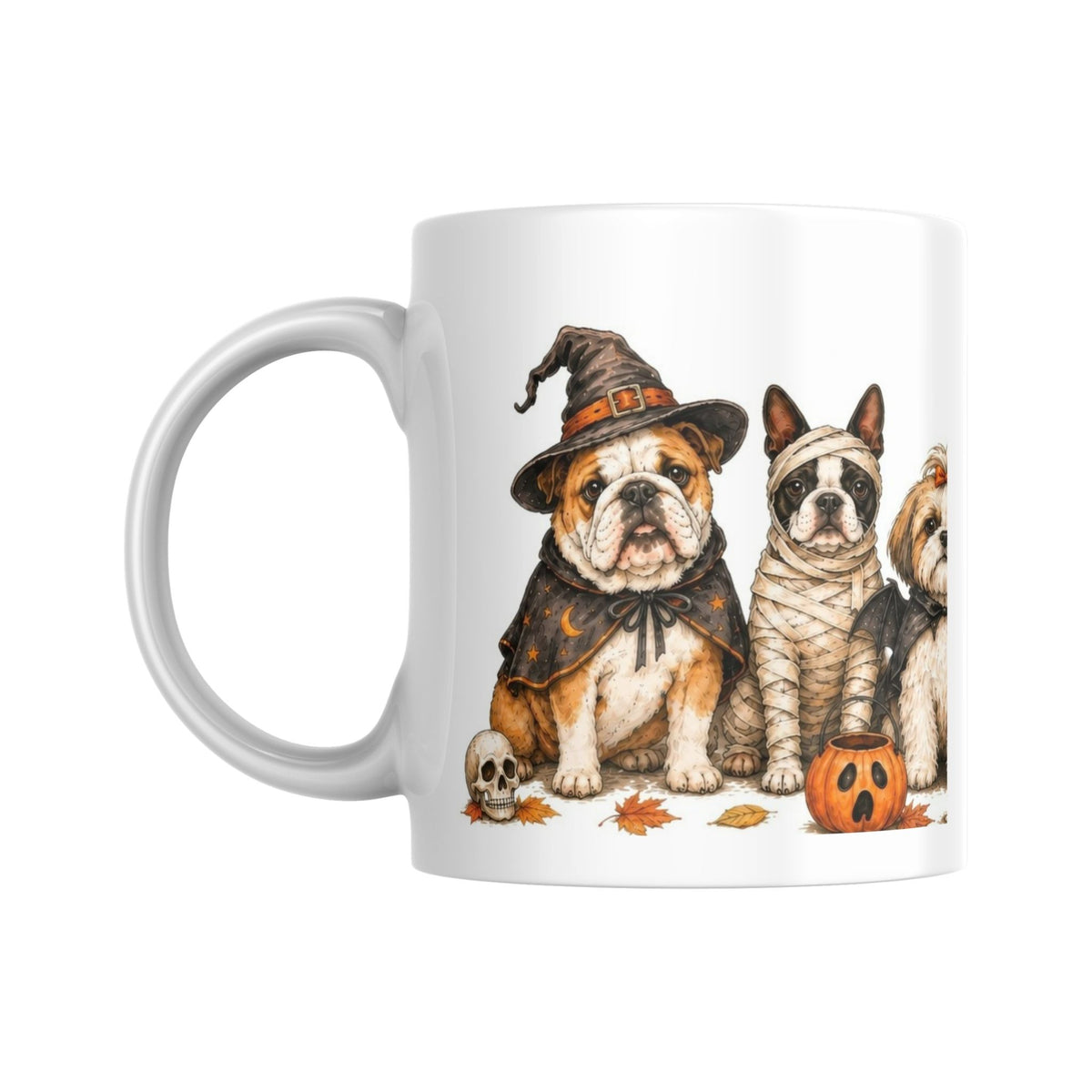 Mug Halloween avec 5 chiens déguisés (vue face 1)