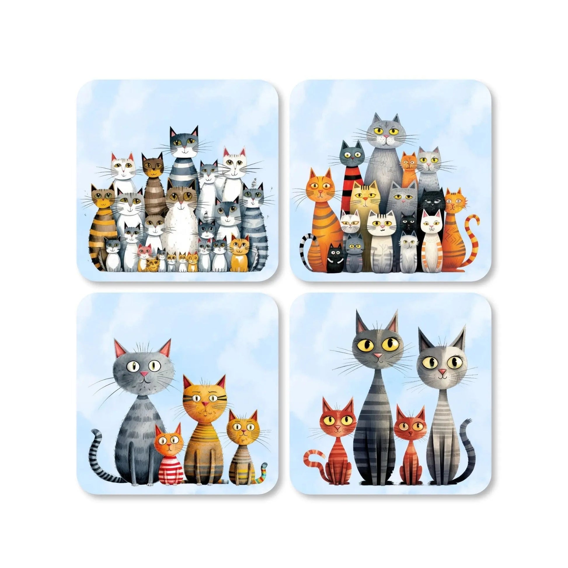 Lot de 4 dessous de verre - La tribu des chats  - Place des Images