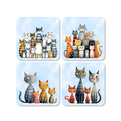Lot de 4 dessous de verre - La tribu des chats  - Place des Images