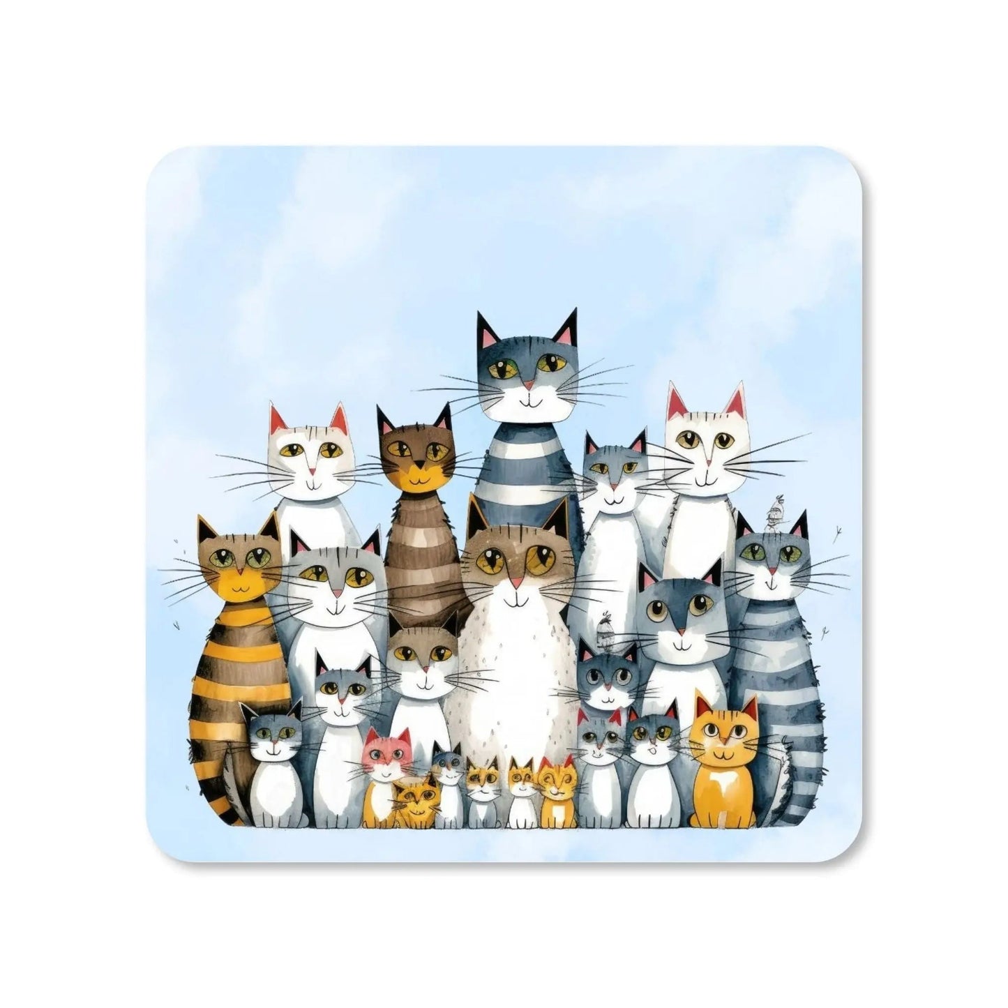 Dessous de verre carré MDF - La tribu des chats, illustration 1  - Place des Images