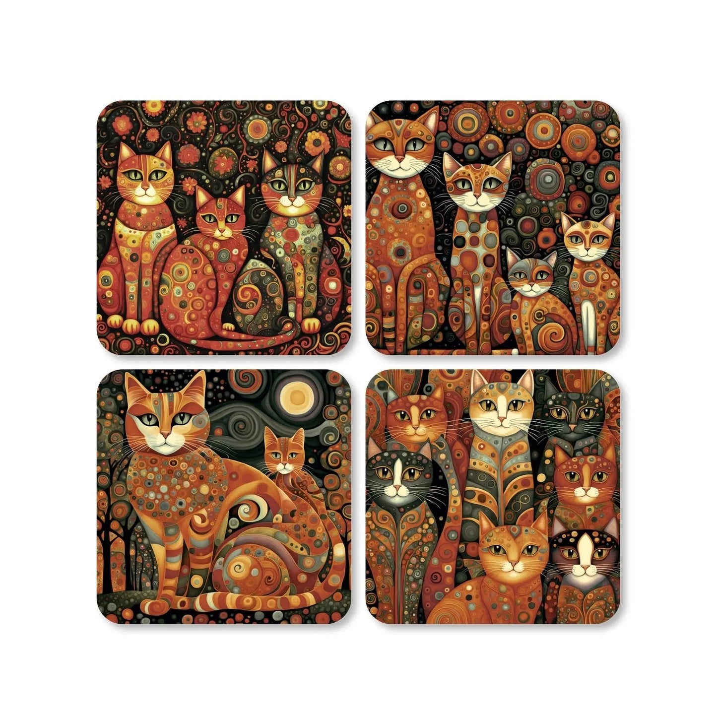 Lot de 4 dessous de verre - Chats style Gustav Klimt  - Place des Images