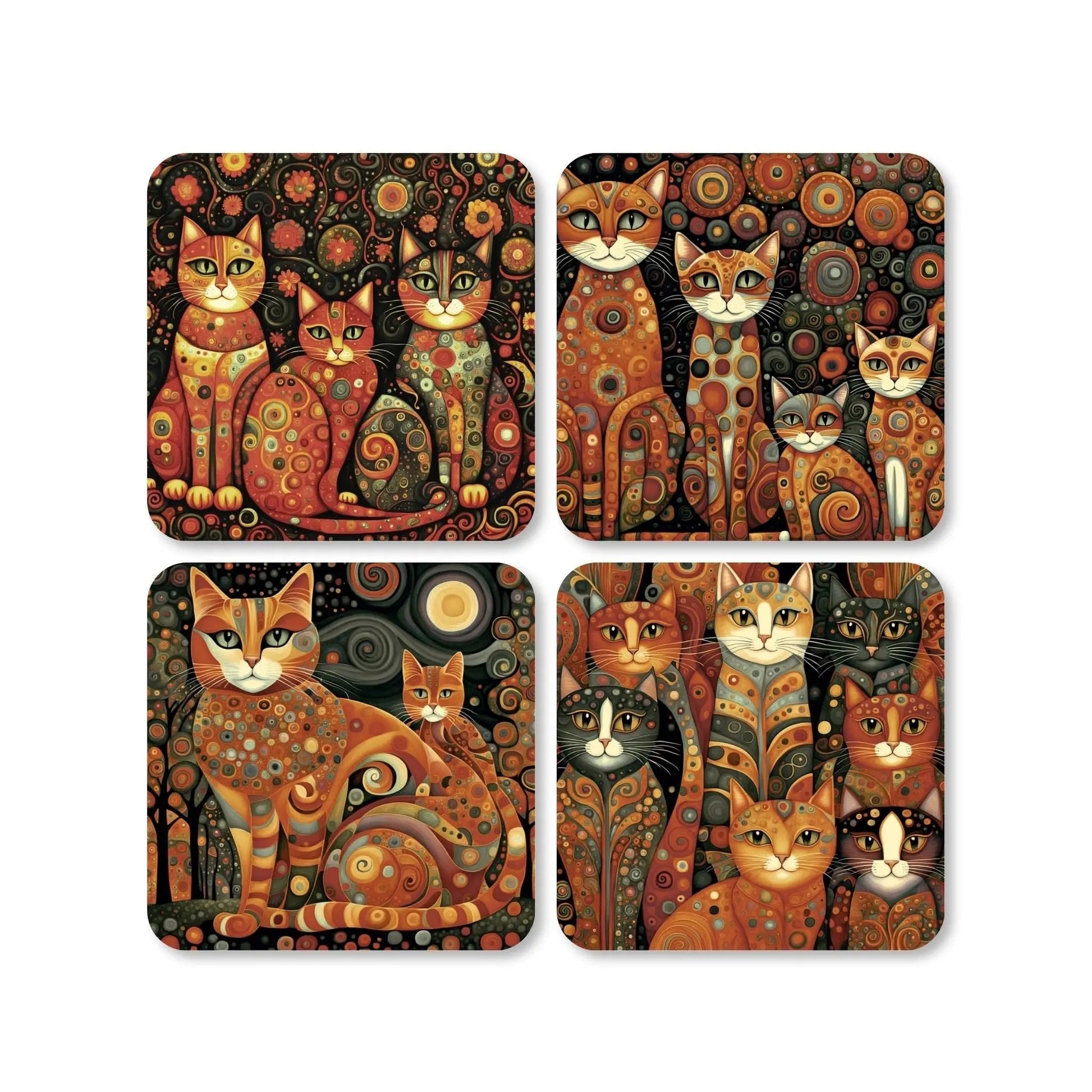 Lot de 4 dessous de verre - Chats style Gustav Klimt  - Place des Images