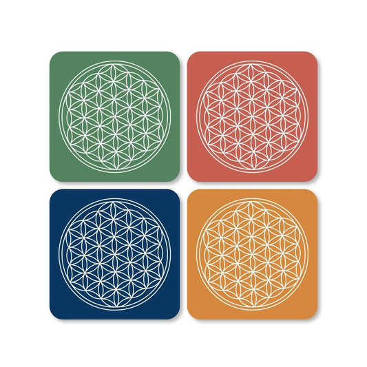 Lot de 4 dessous de verre - Fleurs de vie sur fonds colorés  - Place des Images
