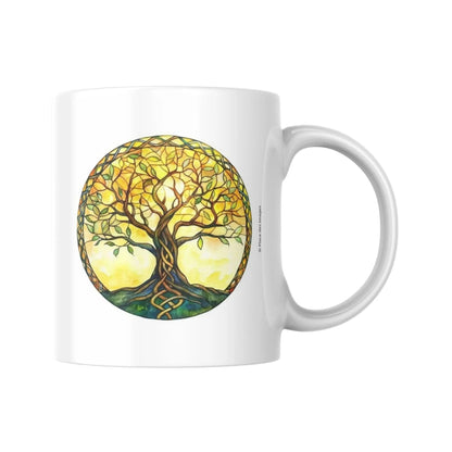 Mug blanc céramique 325ml avec illustration Arbre de vie jaune et expression "Ta seule limite, c'est toi". Vue côté arbre